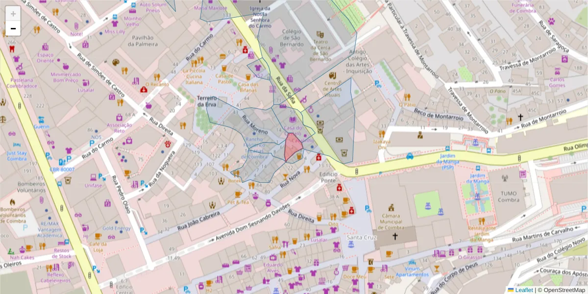 Mapa detalhado do código postal 3000-269 com limites, códigos postais vizinhos e agências dos correios