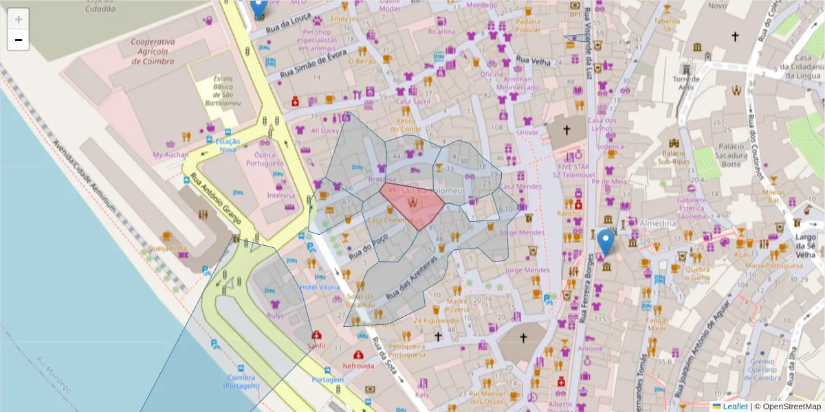 Mapa detalhado do código postal 3000-278 com limites, códigos postais vizinhos e agências dos correios