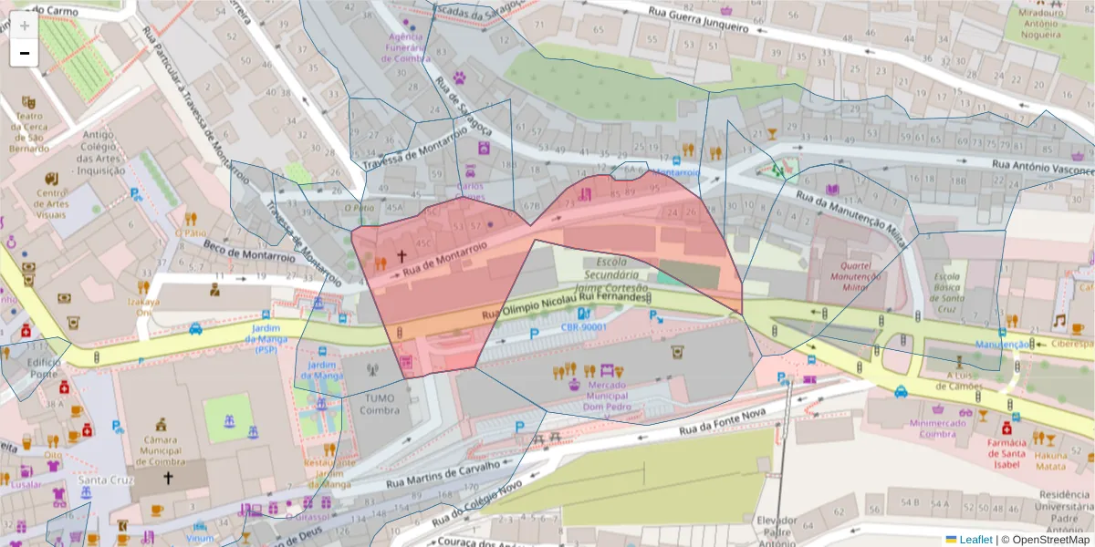 Mapa detalhado do código postal 3000-287 com limites, códigos postais vizinhos e agências dos correios