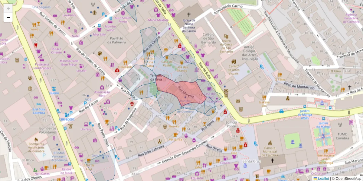 Mapa detalhado do código postal 3000-290 com limites, códigos postais vizinhos e agências dos correios