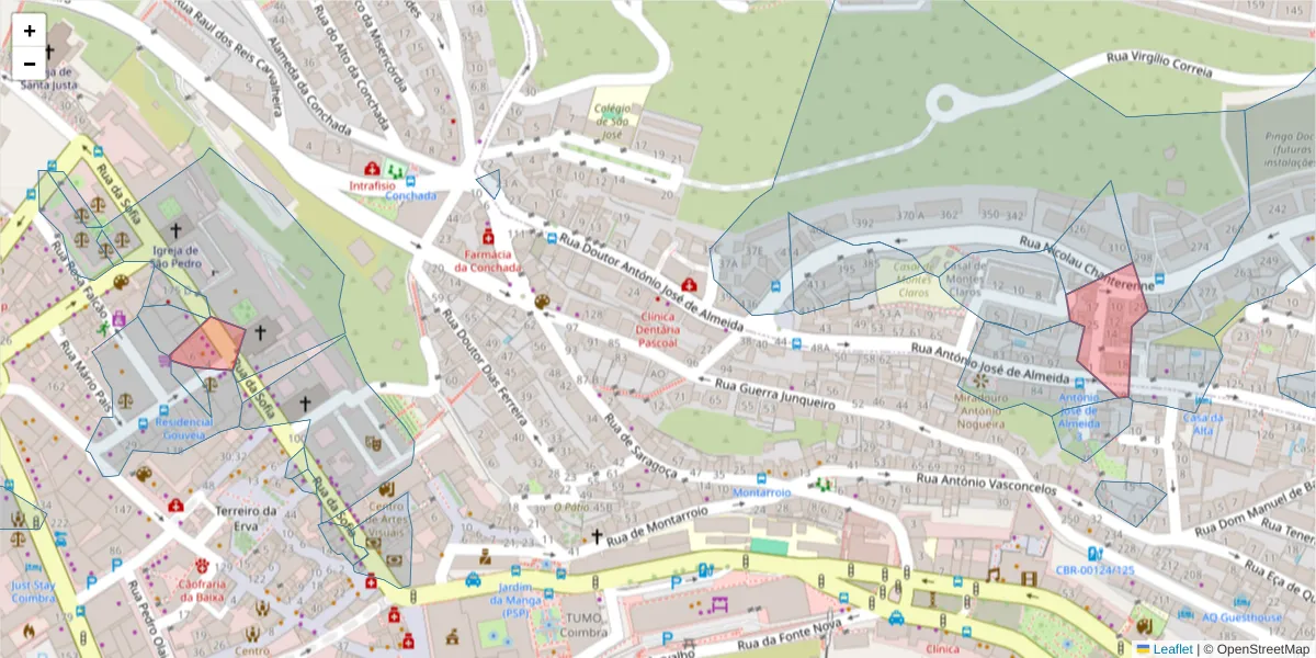 Mapa detalhado do código postal 3000-291 com limites, códigos postais vizinhos e agências dos correios