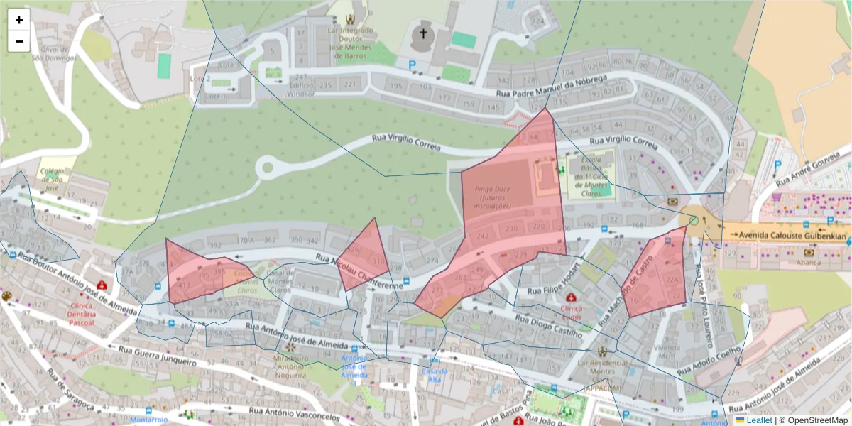 Mapa detalhado do código postal 3000-293 com limites, códigos postais vizinhos e agências dos correios