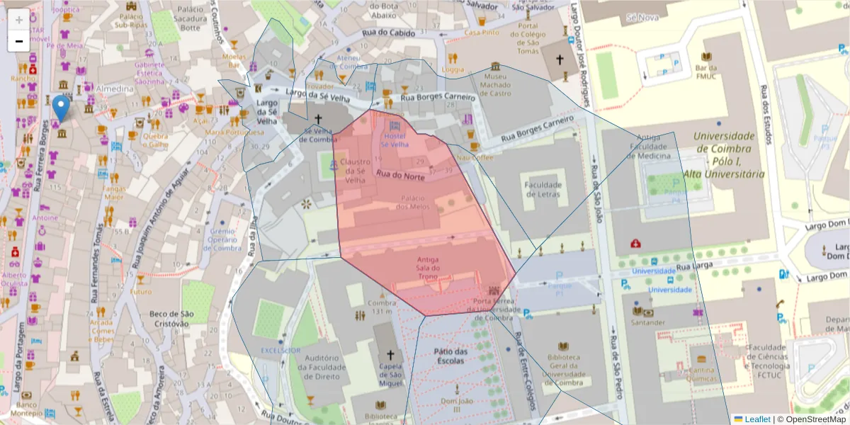 Mapa detalhado do código postal 3000-295 com limites, códigos postais vizinhos e agências dos correios