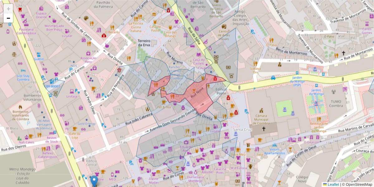 Mapa detalhado do código postal 3000-297 com limites, códigos postais vizinhos e agências dos correios