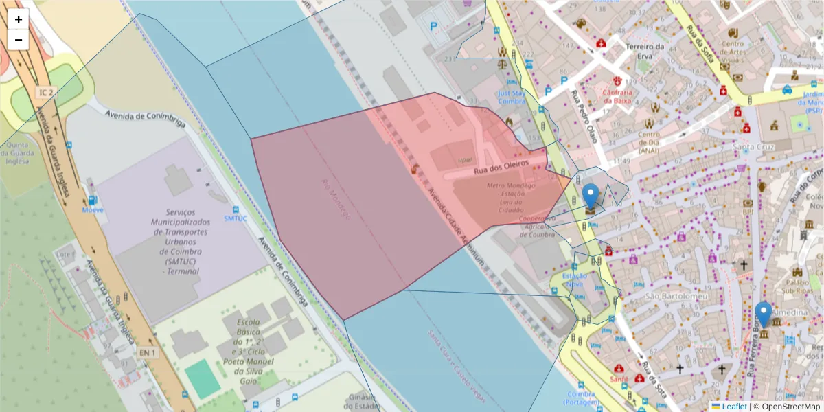 Mapa detalhado do código postal 3000-302 com limites, códigos postais vizinhos e agências dos correios