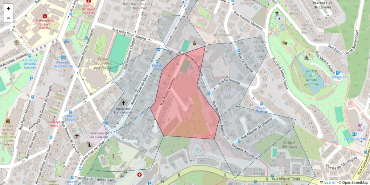 Mapa detalhado do código postal 3000-313 com limites, códigos postais vizinhos e agências dos correios