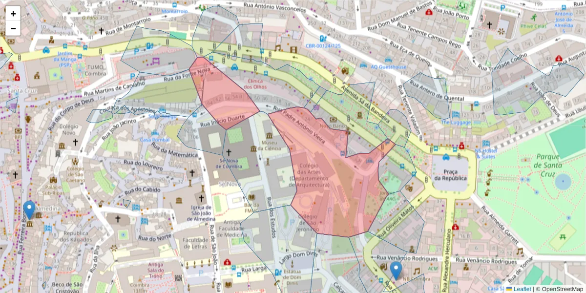 Mapa detalhado do código postal 3000-315 com limites, códigos postais vizinhos e agências dos correios