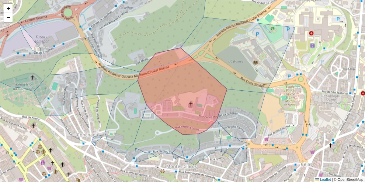 Mapa detalhado do código postal 3000-322 com limites, códigos postais vizinhos e agências dos correios