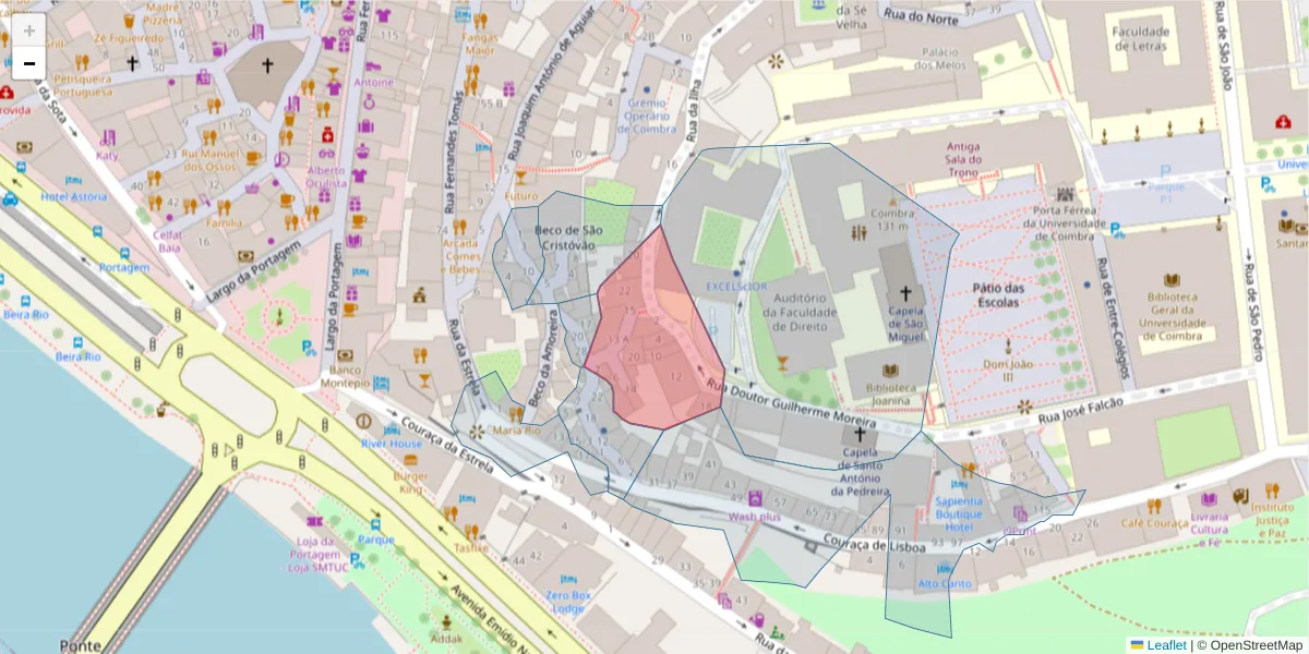 Mapa detalhado do código postal 3000-325 com limites, códigos postais vizinhos e agências dos correios