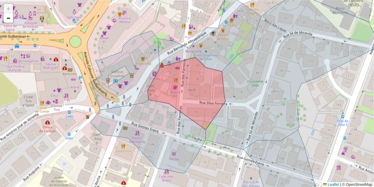 Mapa detalhado do código postal 3000-326 com limites, códigos postais vizinhos e agências dos correios