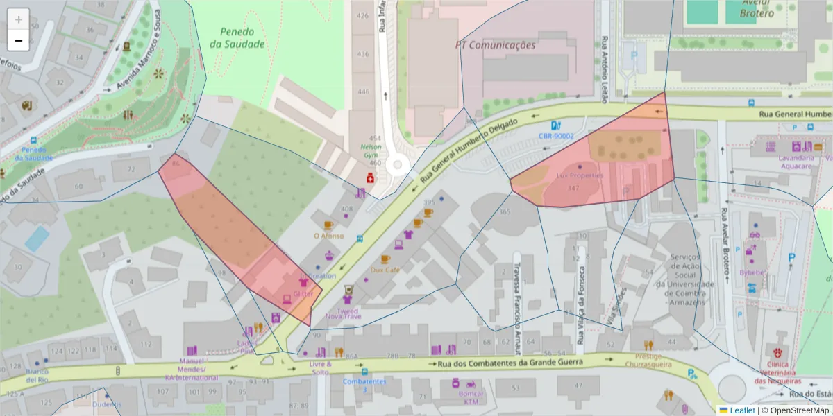 Mapa detalhado do código postal 3000-327 com limites, códigos postais vizinhos e agências dos correios