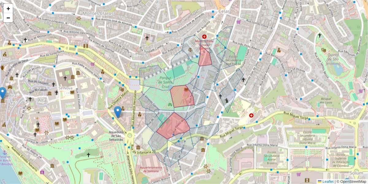 Mapa detalhado do código postal 3000-329 com limites, códigos postais vizinhos e agências dos correios