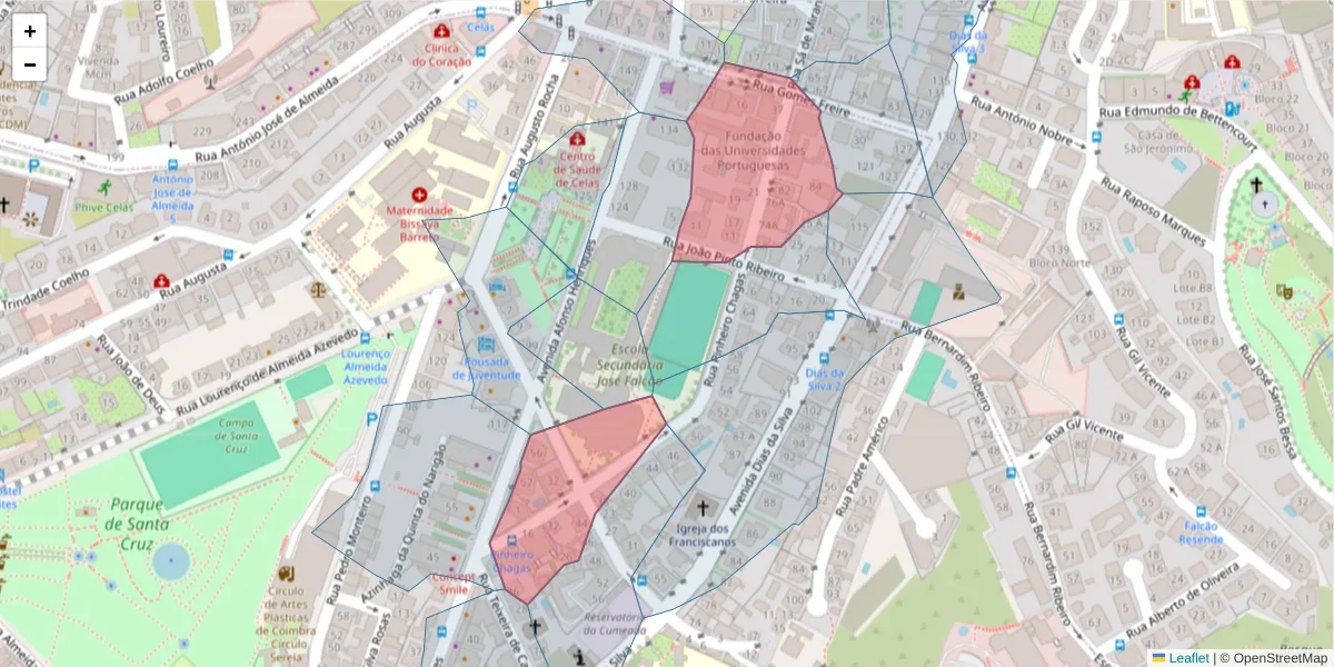 Mapa detalhado do código postal 3000-333 com limites, códigos postais vizinhos e agências dos correios
