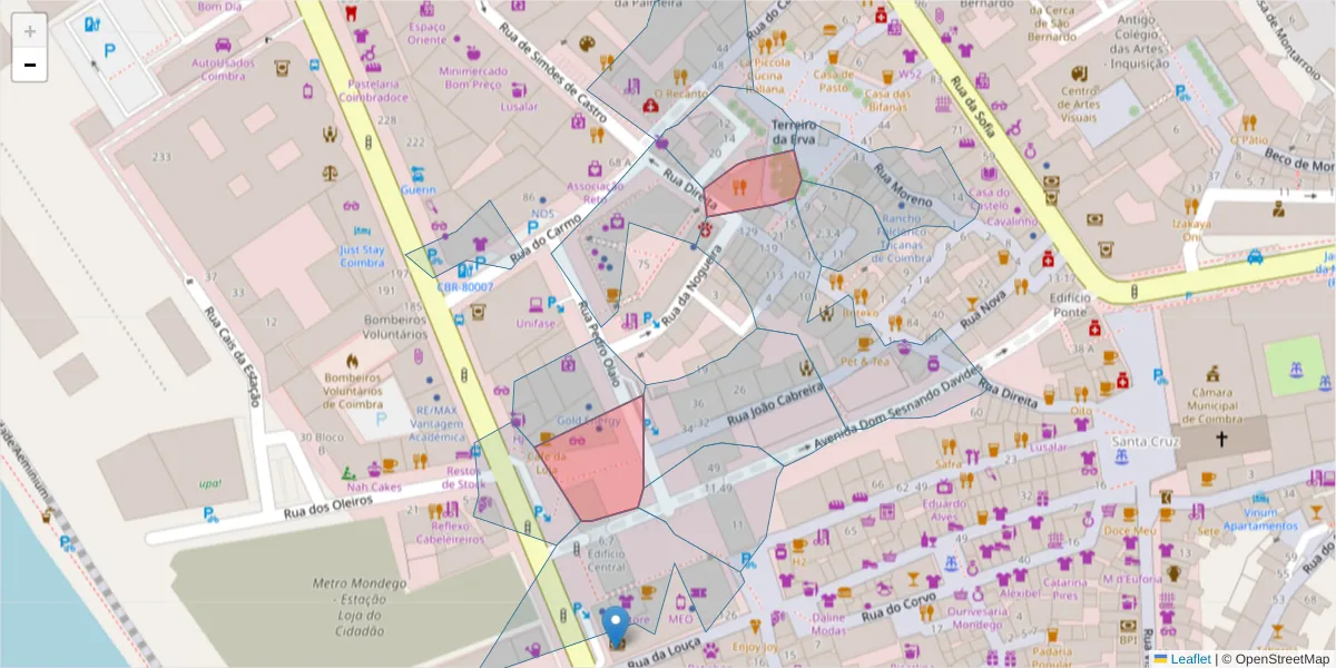 Mapa detalhado do código postal 3000-339 com limites, códigos postais vizinhos e agências dos correios