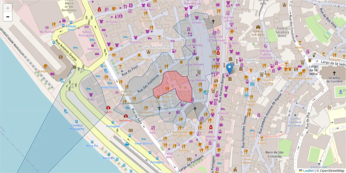 Mapa detalhado do código postal 3000-347 com limites, códigos postais vizinhos e agências dos correios