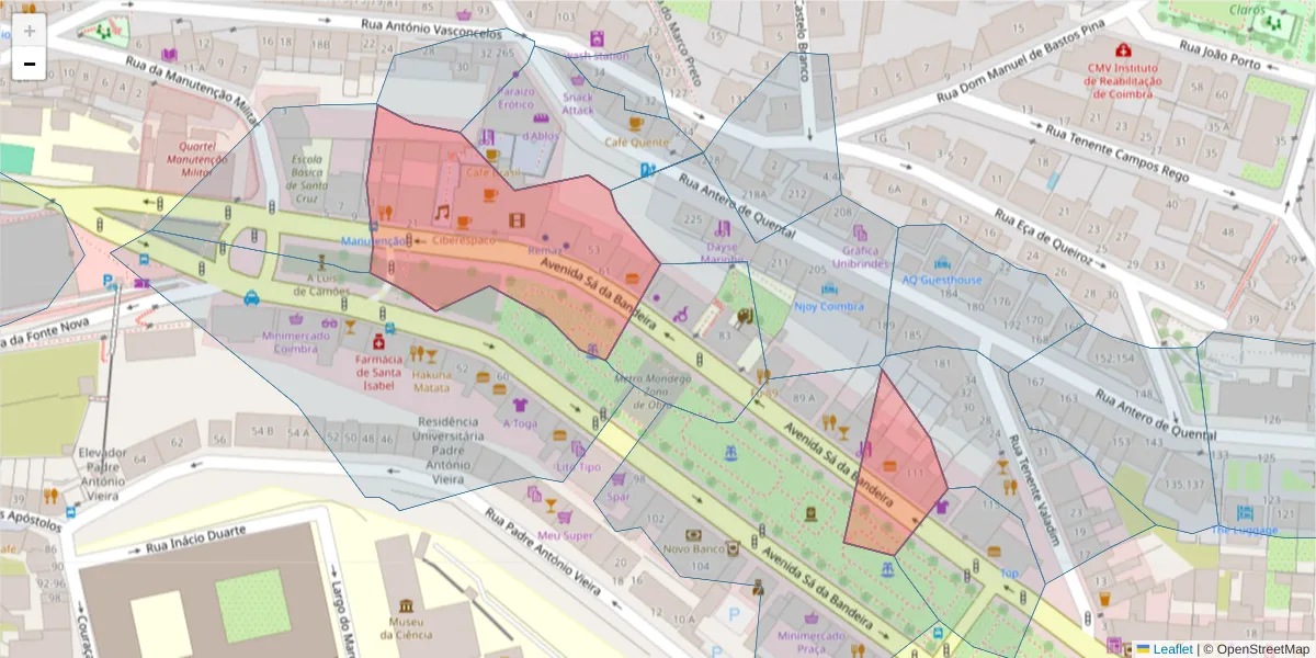 Mapa detalhado do código postal 3000-351 com limites, códigos postais vizinhos e agências dos correios