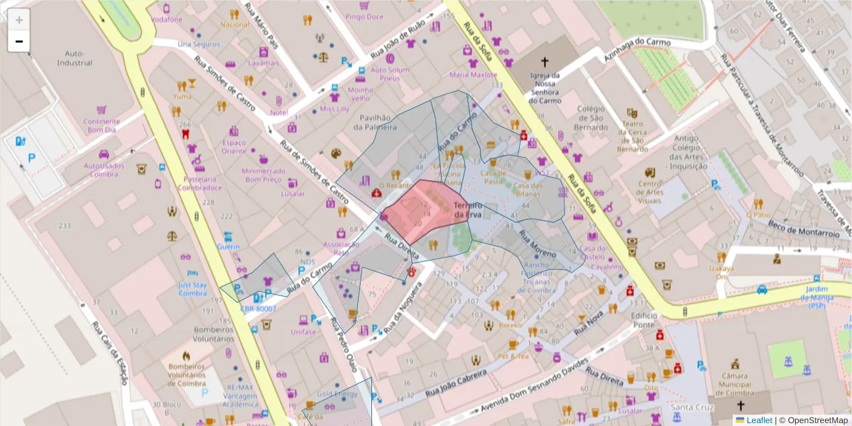 Mapa detalhado do código postal 3000-355 com limites, códigos postais vizinhos e agências dos correios