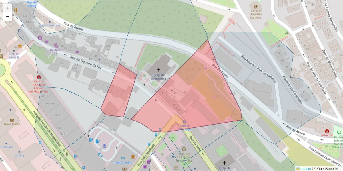 Mapa detalhado do código postal 3000-357 com limites, códigos postais vizinhos e agências dos correios