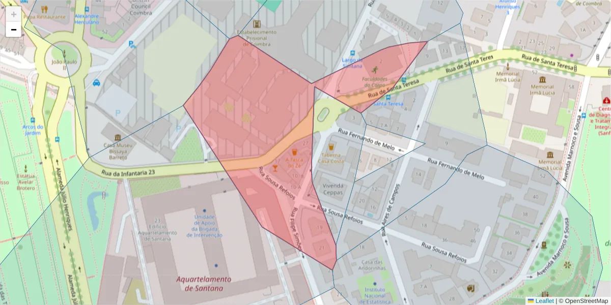 Mapa detalhado do código postal 3000-360 com limites, códigos postais vizinhos e agências dos correios