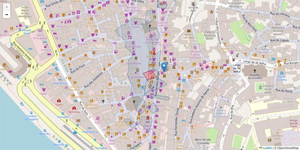 Mapa detalhado do código postal 3000-362 com limites, códigos postais vizinhos e agências dos correios