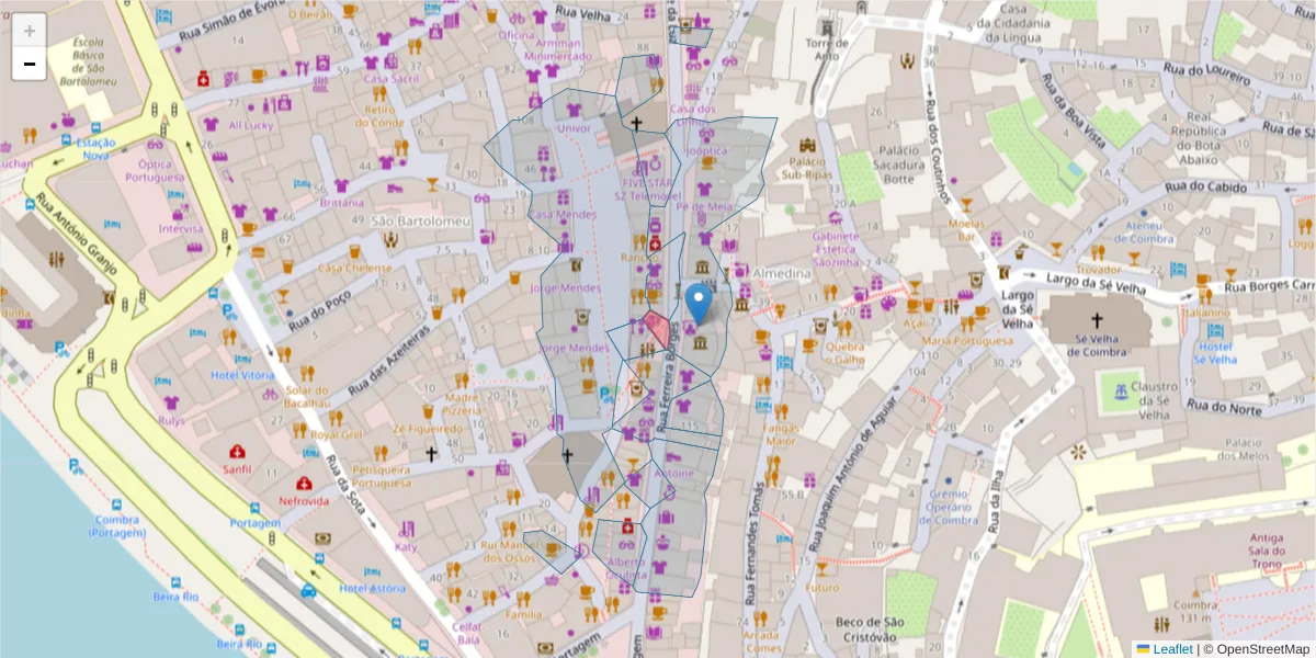 Mapa detalhado do código postal 3000-363 com limites, códigos postais vizinhos e agências dos correios