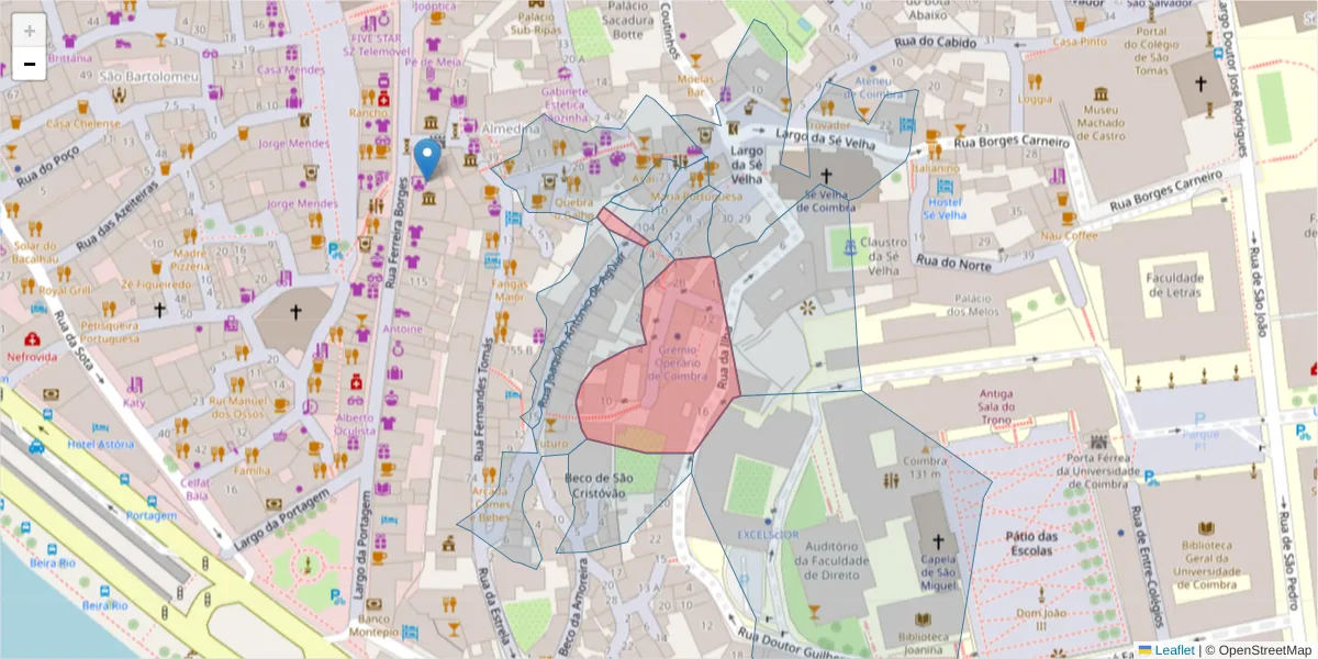 Mapa detalhado do código postal 3000-366 com limites, códigos postais vizinhos e agências dos correios