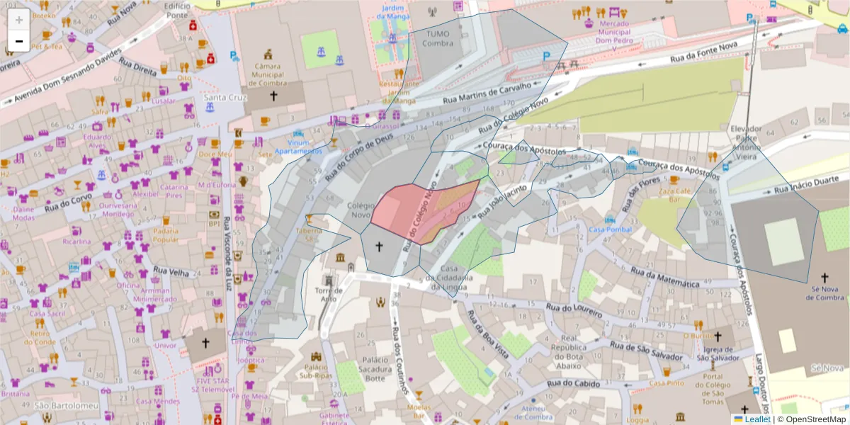 Mapa detalhado do código postal 3000-368 com limites, códigos postais vizinhos e agências dos correios