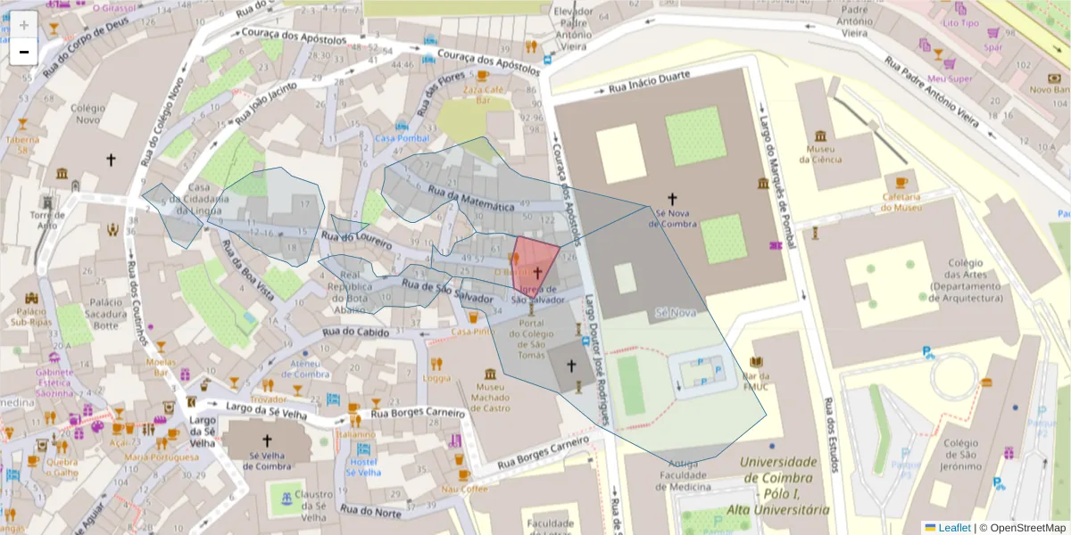 Mapa detalhado do código postal 3000-372 com limites, códigos postais vizinhos e agências dos correios