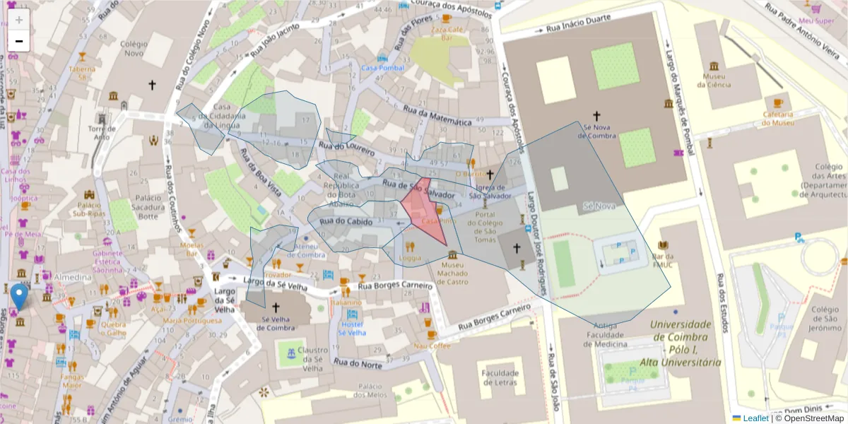 Mapa detalhado do código postal 3000-374 com limites, códigos postais vizinhos e agências dos correios