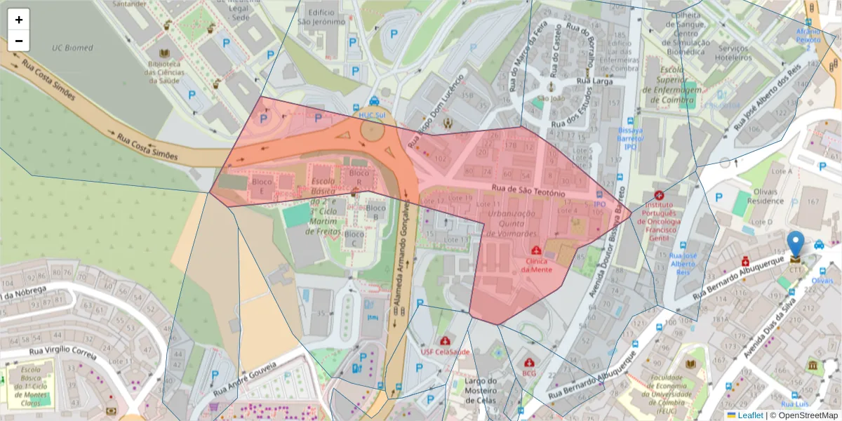 Mapa detalhado do código postal 3000-377 com limites, códigos postais vizinhos e agências dos correios