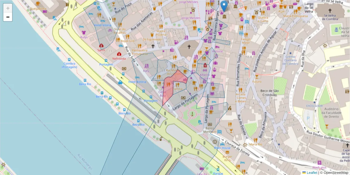 Mapa detalhado do código postal 3000-382 com limites, códigos postais vizinhos e agências dos correios