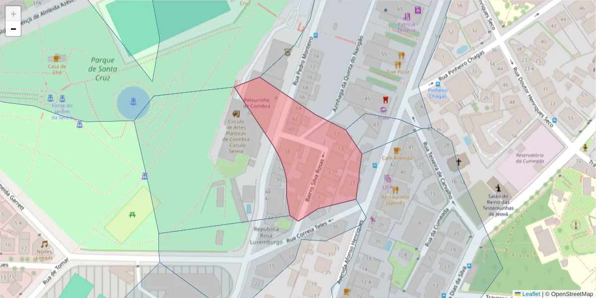 Mapa detalhado do código postal 3000-385 com limites, códigos postais vizinhos e agências dos correios