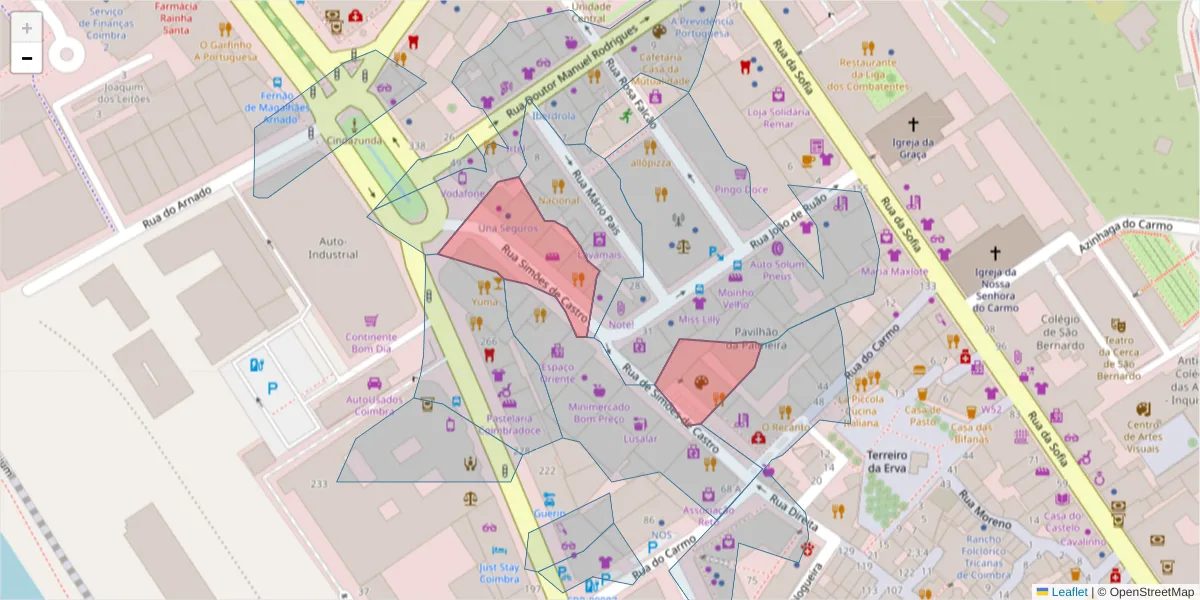Mapa detalhado do código postal 3000-387 com limites, códigos postais vizinhos e agências dos correios