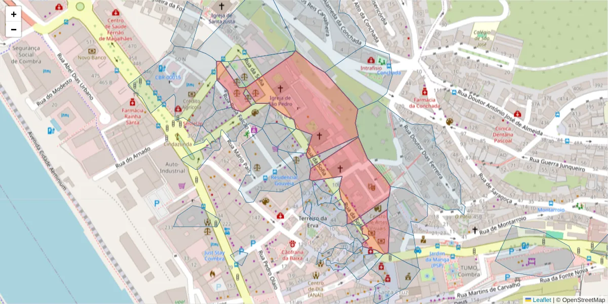 Mapa detalhado do código postal 3000-389 com limites, códigos postais vizinhos e agências dos correios