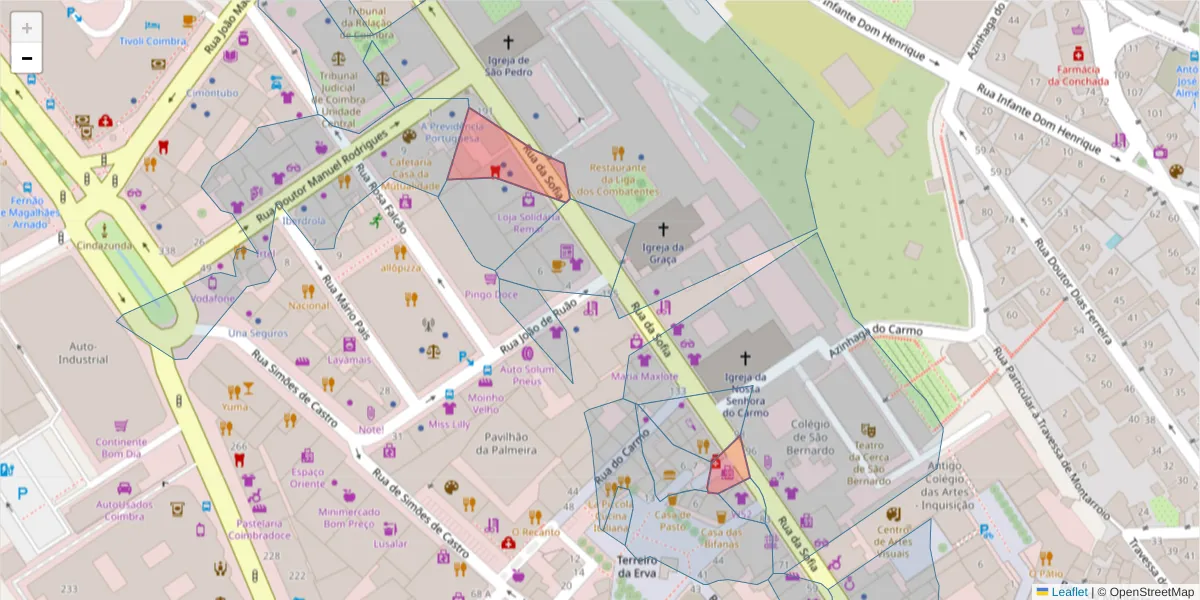 Mapa detalhado do código postal 3000-391 com limites, códigos postais vizinhos e agências dos correios