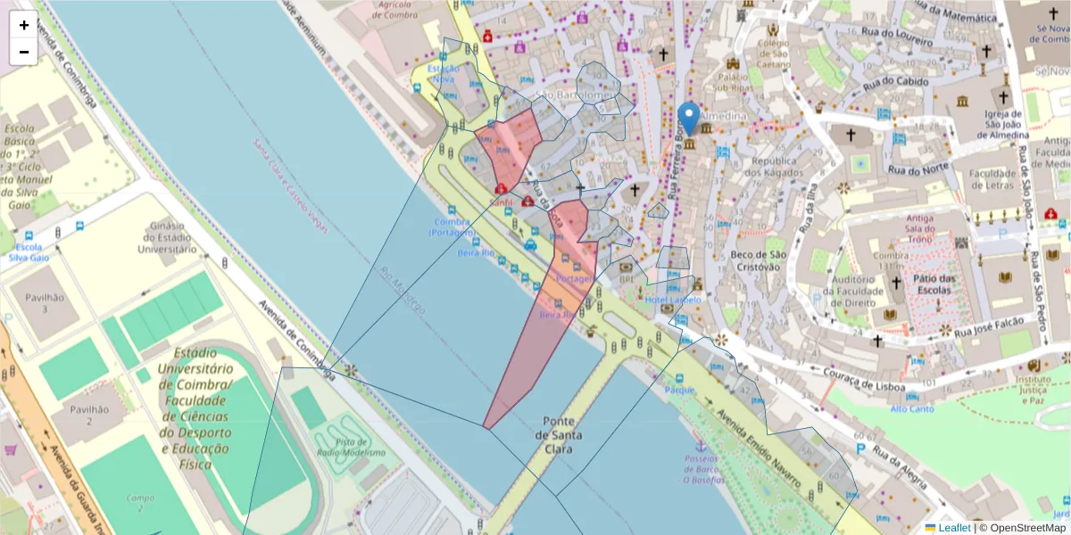Mapa detalhado do código postal 3000-392 com limites, códigos postais vizinhos e agências dos correios
