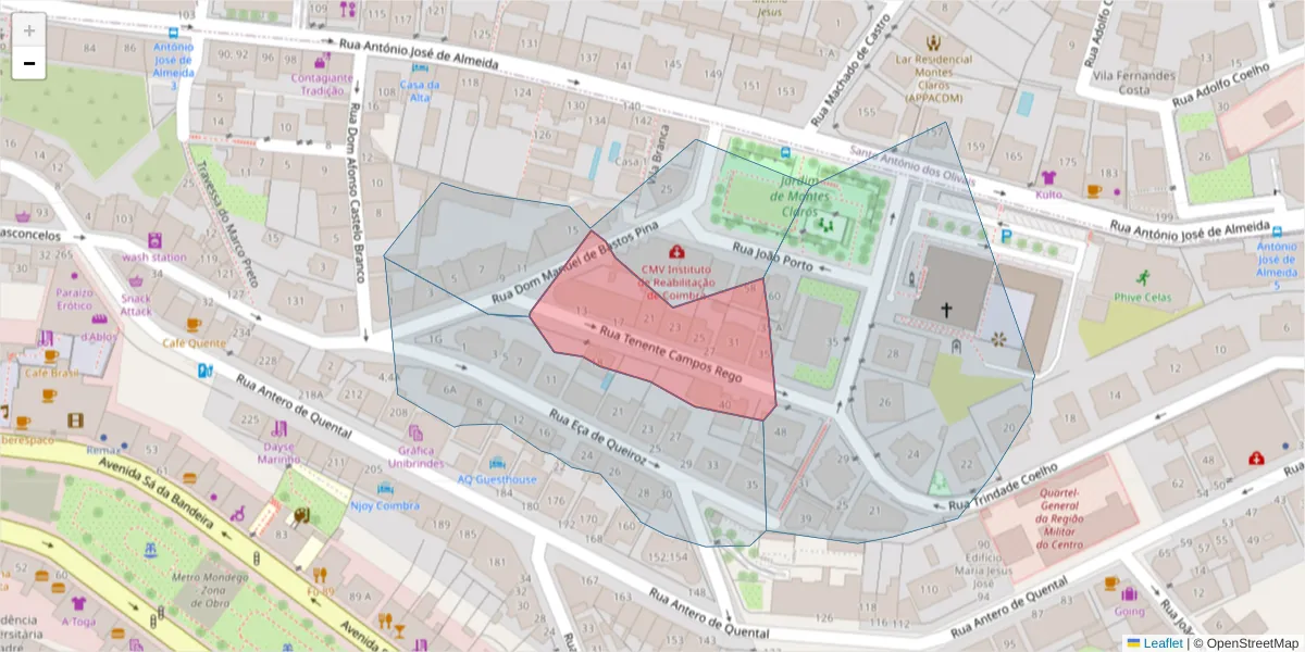 Mapa detalhado do código postal 3000-399 com limites, códigos postais vizinhos e agências dos correios
