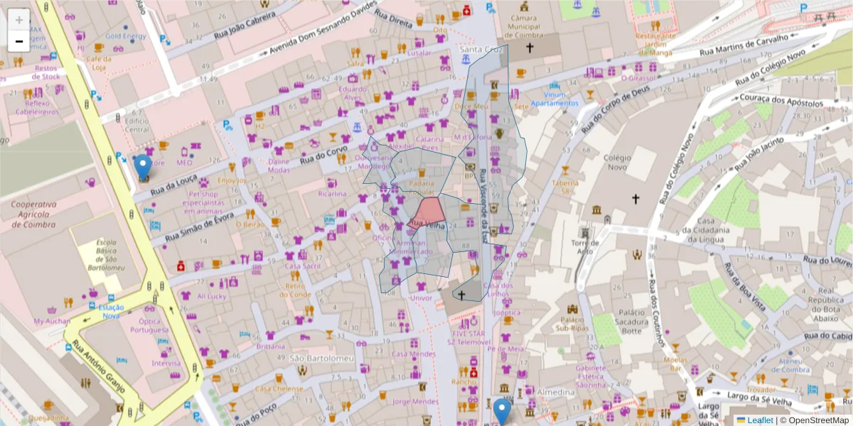 Mapa detalhado do código postal 3000-406 com limites, códigos postais vizinhos e agências dos correios