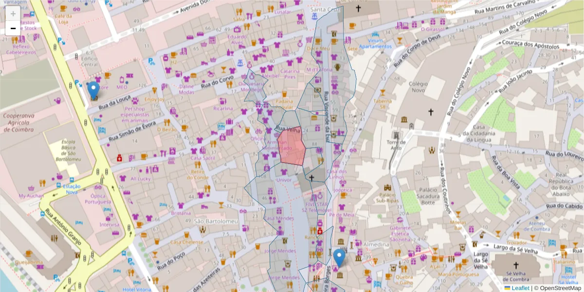 Mapa detalhado do código postal 3000-407 com limites, códigos postais vizinhos e agências dos correios