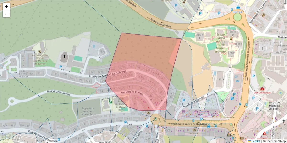 Mapa detalhado do código postal 3000-413 com limites, códigos postais vizinhos e agências dos correios