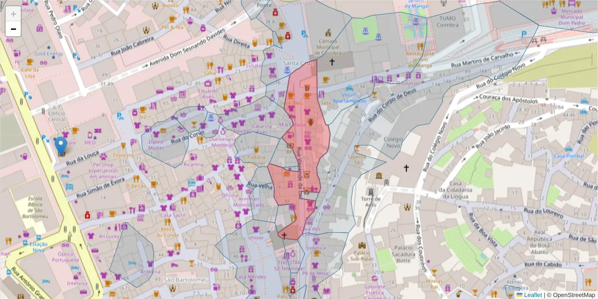 Mapa detalhado do código postal 3000-414 com limites, códigos postais vizinhos e agências dos correios