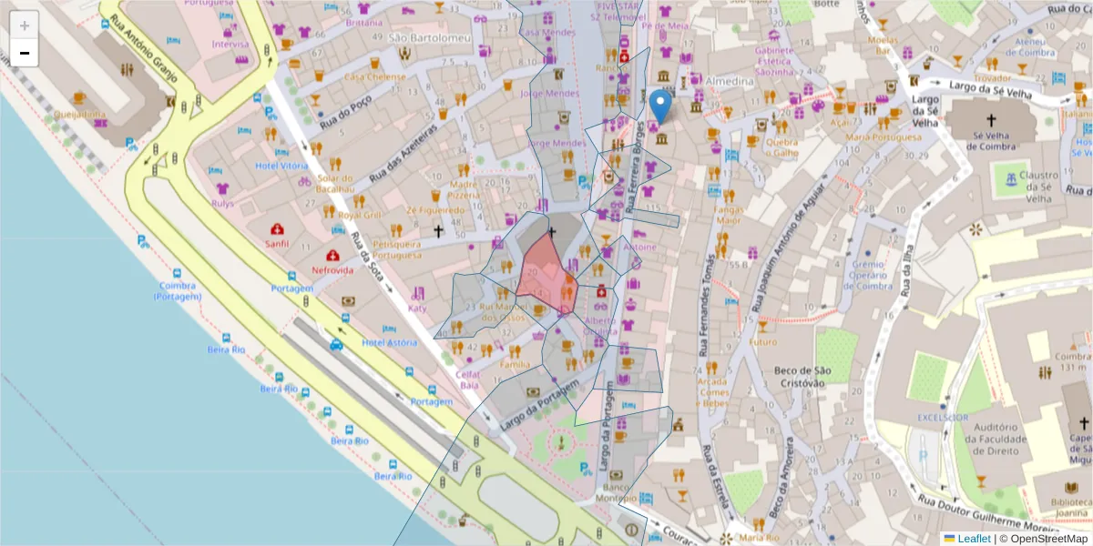 Mapa detalhado do código postal 3000-421 com limites, códigos postais vizinhos e agências dos correios