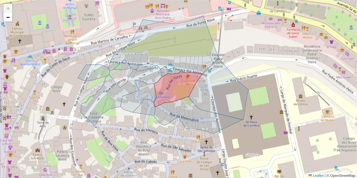 Mapa detalhado do código postal 3000-442 com limites, códigos postais vizinhos e agências dos correios