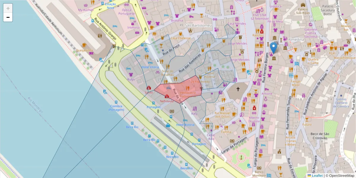 Mapa detalhado do código postal 3000-449 com limites, códigos postais vizinhos e agências dos correios
