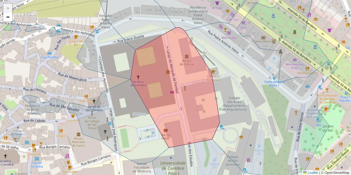 Mapa detalhado do código postal 3001-401 com limites, códigos postais vizinhos e agências dos correios