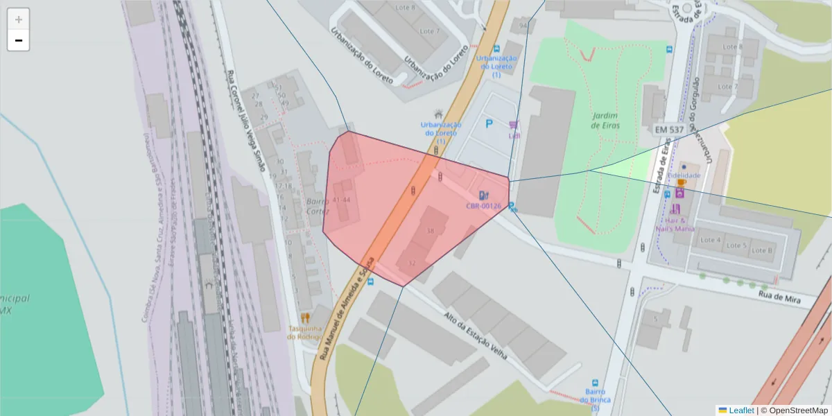Mapa detalhado do código postal 3020-257 com limites, códigos postais vizinhos e agências dos correios