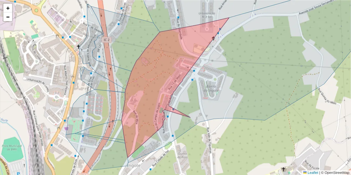 Mapa detalhado do código postal 3020-428 com limites, códigos postais vizinhos e agências dos correios