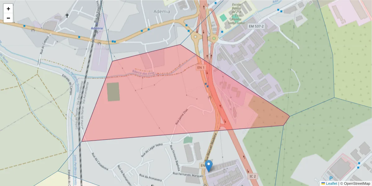 Mapa detalhado do código postal 3021-901 com limites, códigos postais vizinhos e agências dos correios