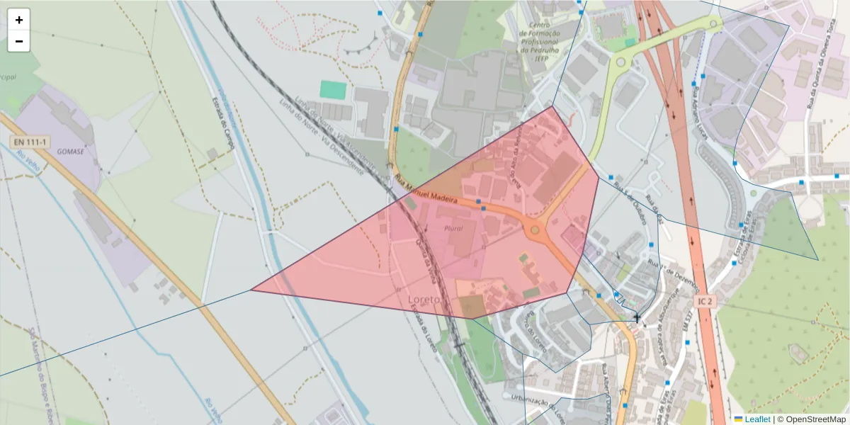 Mapa detalhado do código postal 3025-031 com limites, códigos postais vizinhos e agências dos correios