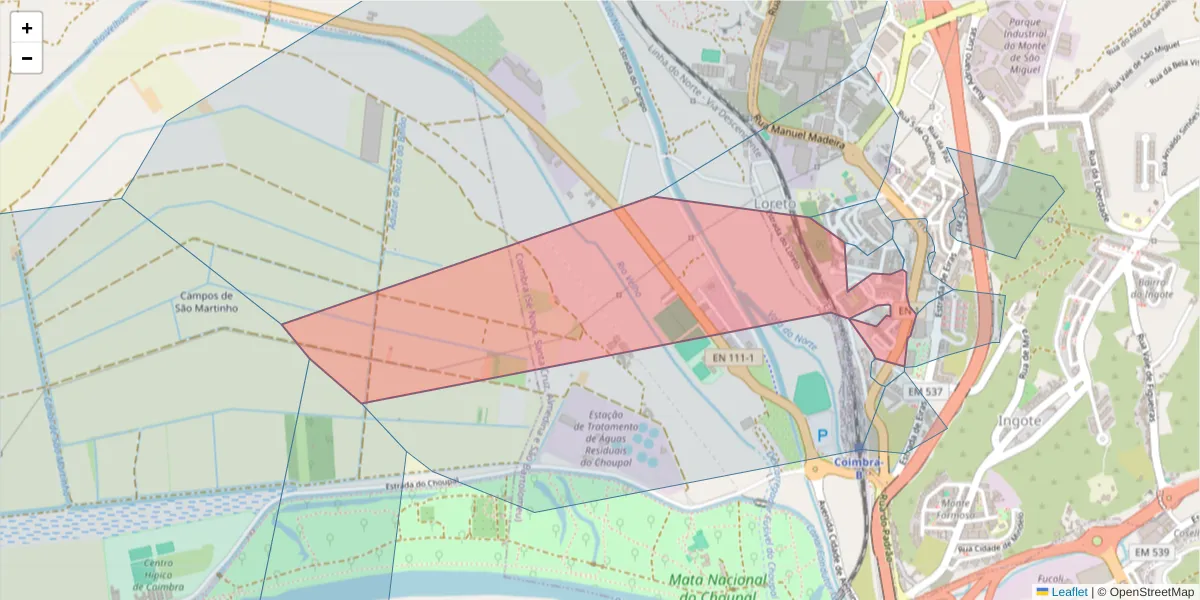 Mapa detalhado do código postal 3025-037 com limites, códigos postais vizinhos e agências dos correios